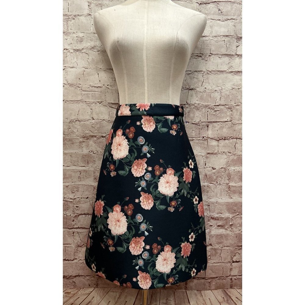 ERIN Fetherston Garden Bloom Green Pink Floral Skirt Size 0 W23 Sharkskin Scuba